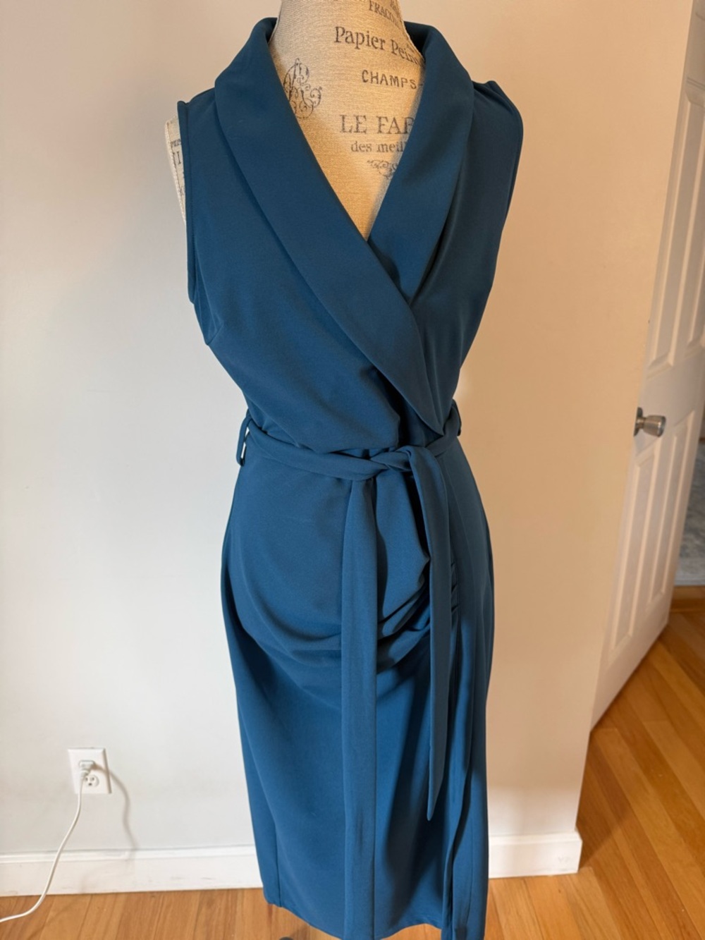 Grace Karin Teal Sleeveless Wrap Midi Dress with Waist Tie